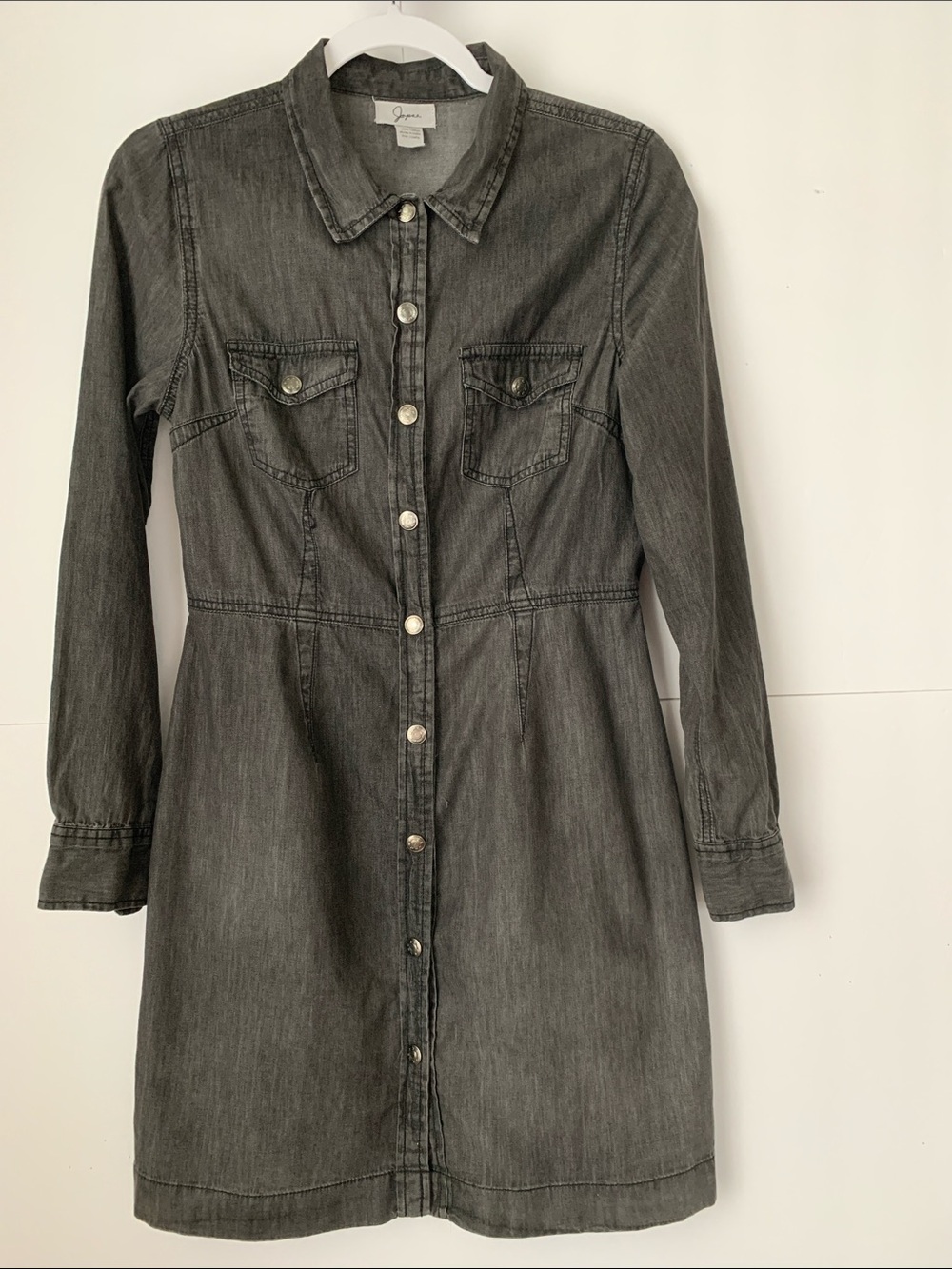 Jopna Women's Cotton Charcoal Snap Up Denim Lightweight Shirt Dress Size M